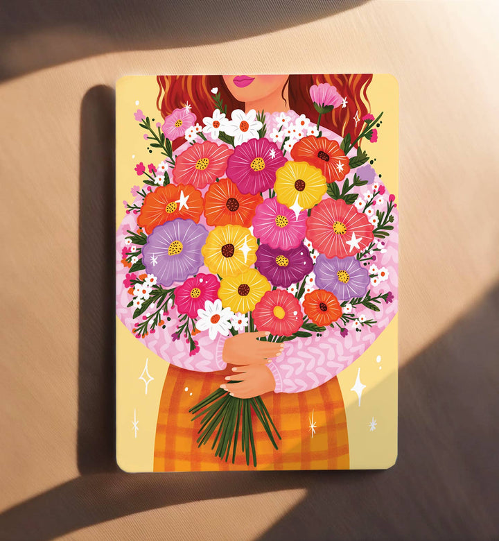 Kaart felicitatievrouw bloemen zomaar zomer ansichtkaart