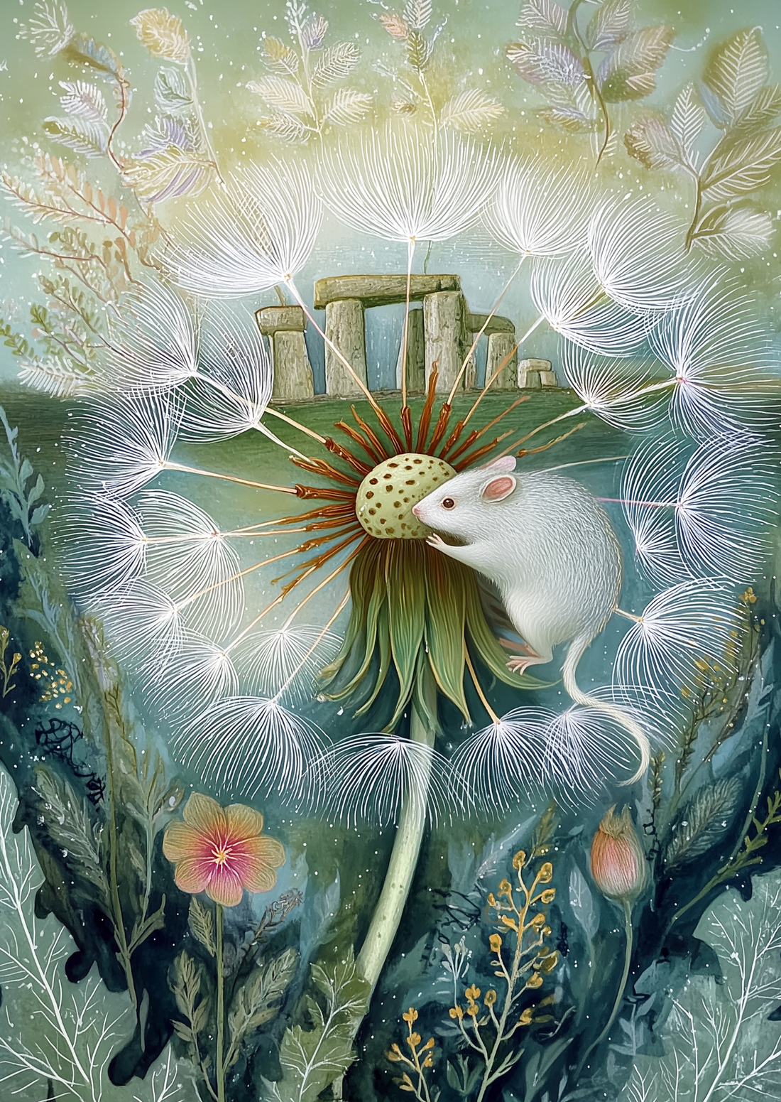 Spring at Stonehenge: Dandelion & Mouse | Kaart Fripperies
