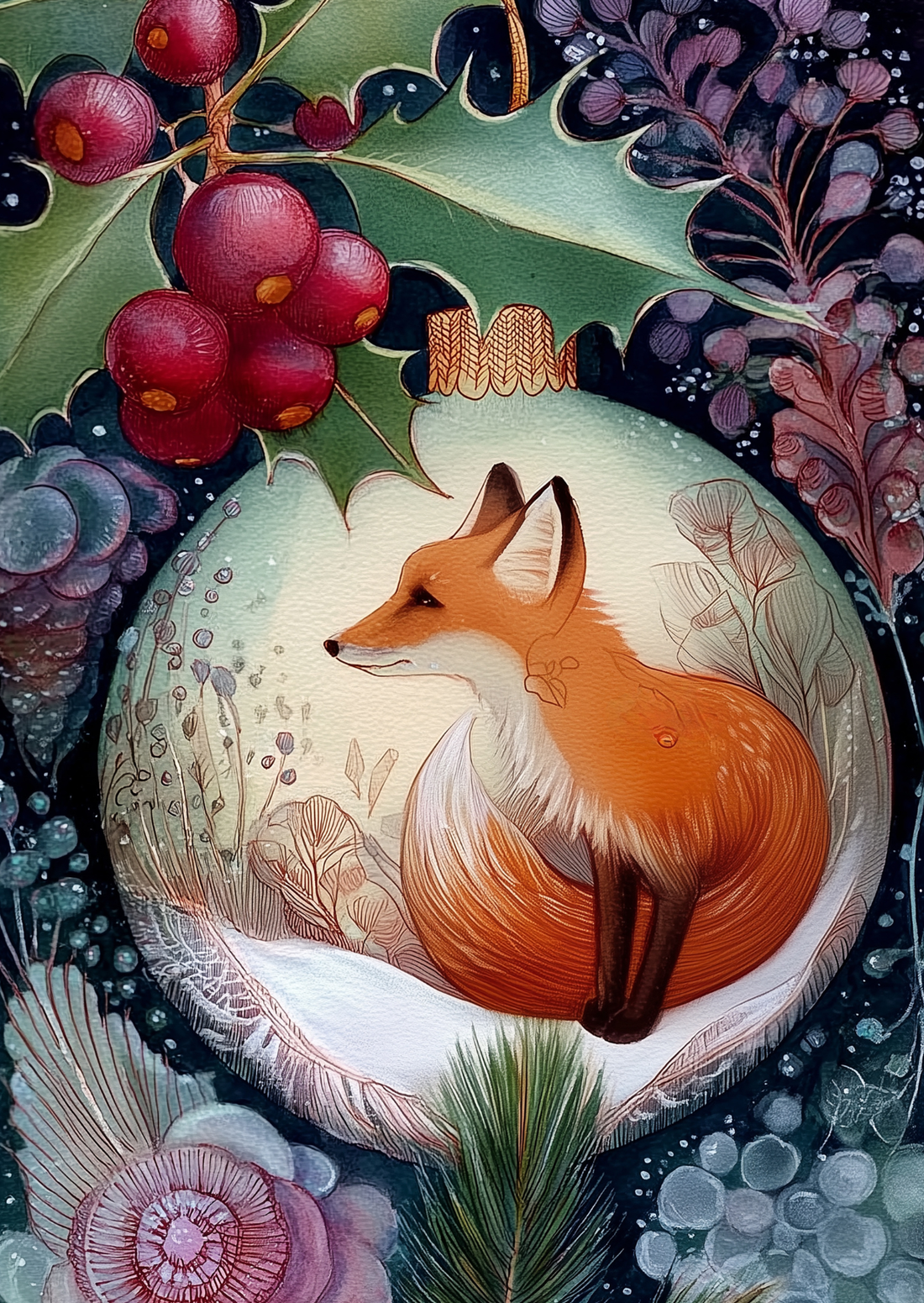 Christmas Baubles: Vos | Kaart Fripperies