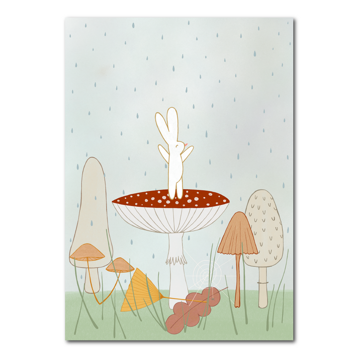 Herfst met paddenstoelen en een konijntje | Kaart Studio Kvinna