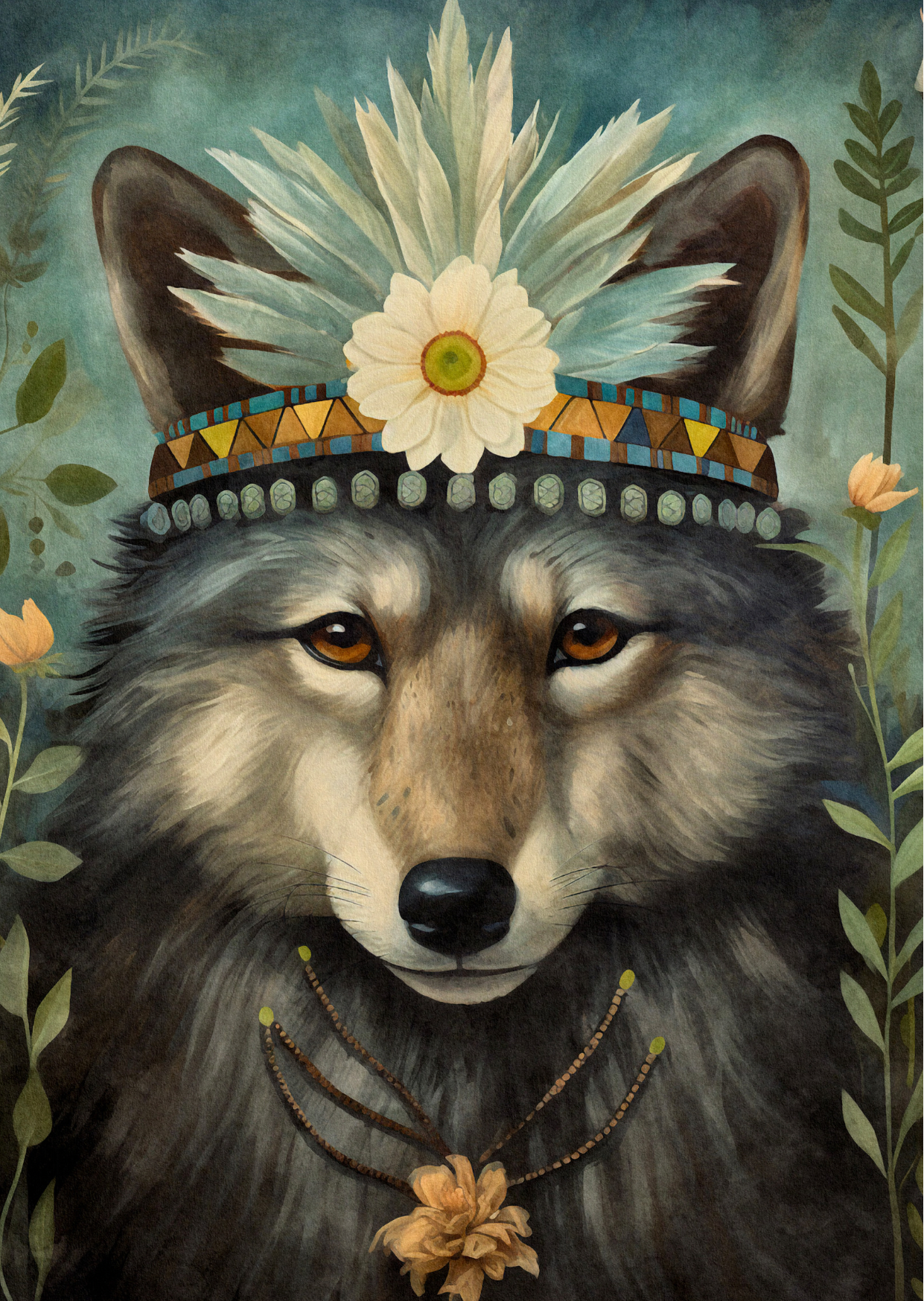 Boho prairie animals: Wolf | Kaart Fripperies