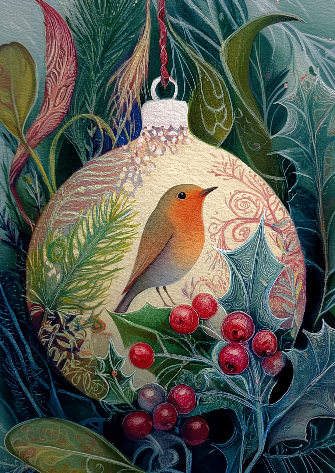 Christmas Baubles: Roodborstje | Kaart Fripperies