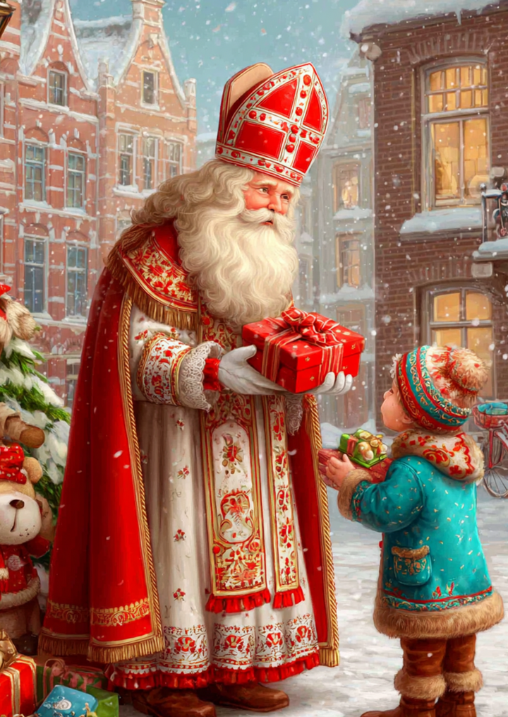 Sinterklaas met cadeau | Kaart Fripperies