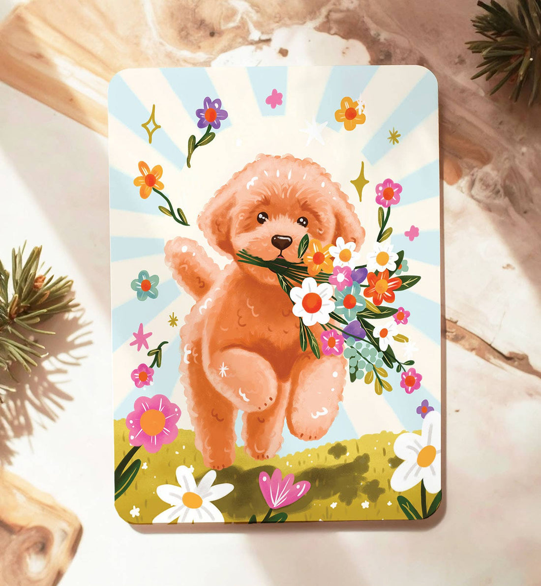 Kaart verjaardag hond bloemen zomaar bedankt ansichtkaart