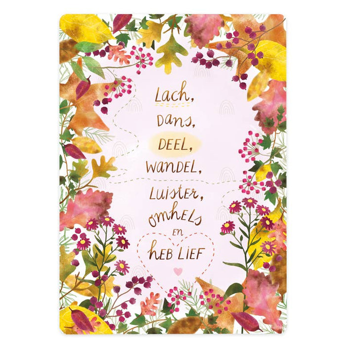 Kaart 'lach, dans, deel, wandel...' (Nederlandse tekst) | Kaart The Lemonbird