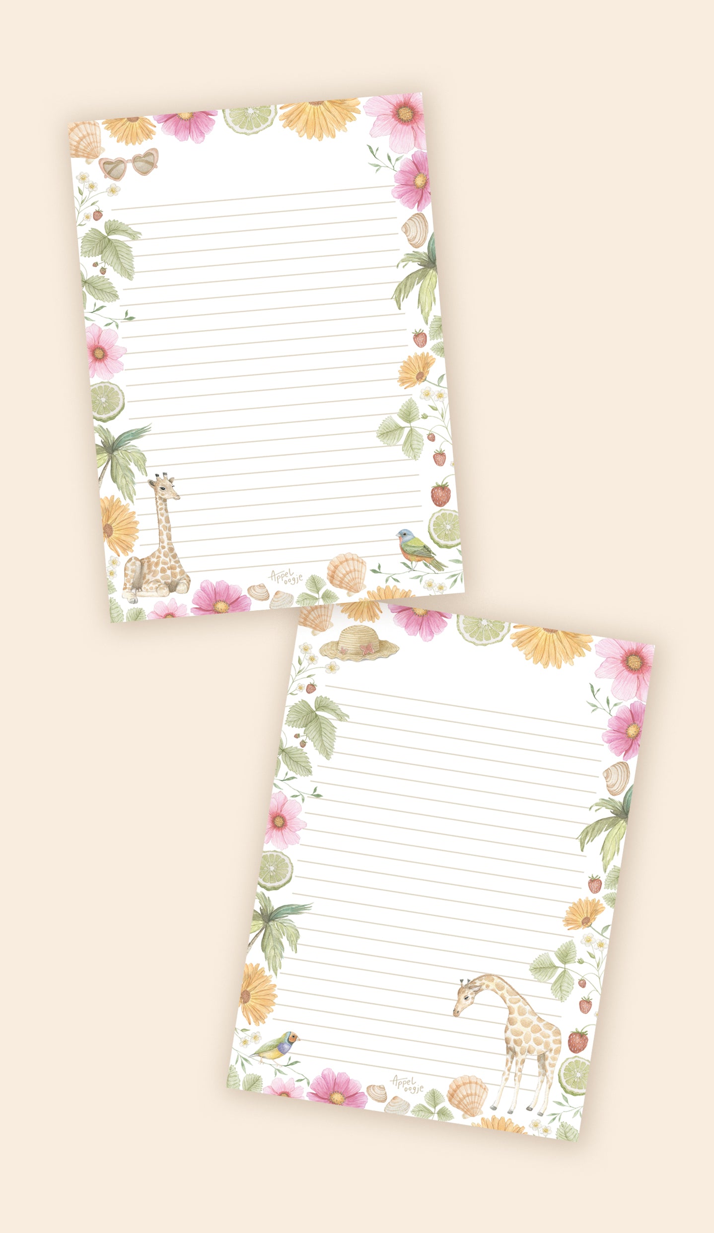 Notitieblok zomer giraffen A5 dubbelzijdig | Briefpapier Appeloogje