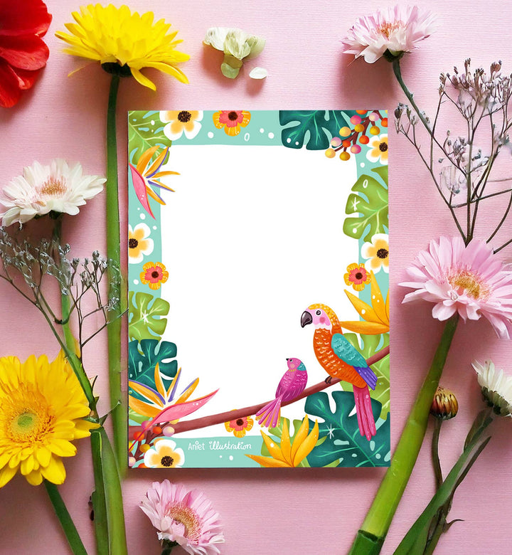 Notitieblok A5 tropische vogels bloemen natuur relax lente