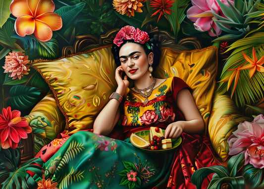 Frida Kahlo: Frida Kahlo met plateau met lekkernijen | Kaart Fripperies