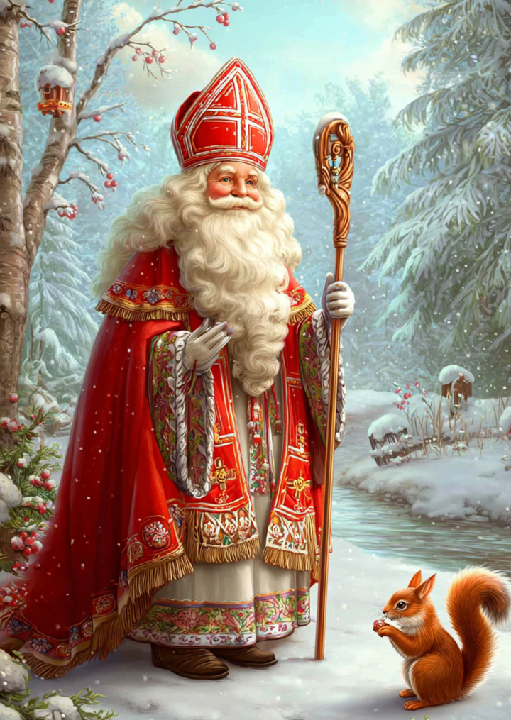 Sinterklaas met eekhoorn | Kaart Fripperies