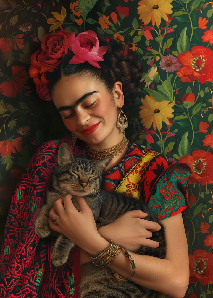 Frida Kahlo: Frida Kahlo mit Katze | Kartenfirlefanz