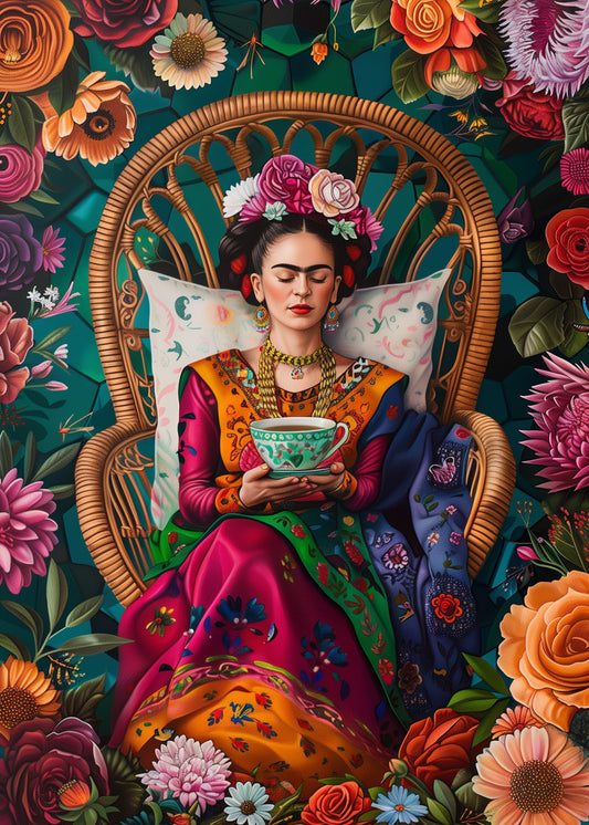 Frida Kahlo: Frida Kahlo met theekopje | Kaart Fripperies
