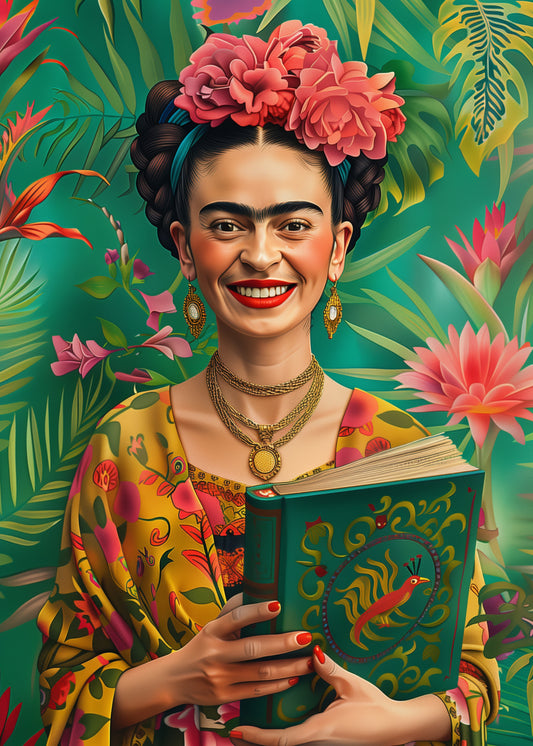 Frida Kahlo: Frida Kahlo met boek | Kaart Fripperies