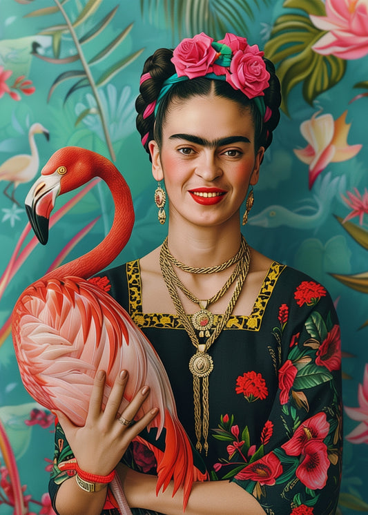 Frida Kahlo: Frida Kahlo met flamingo | Kaart Fripperies