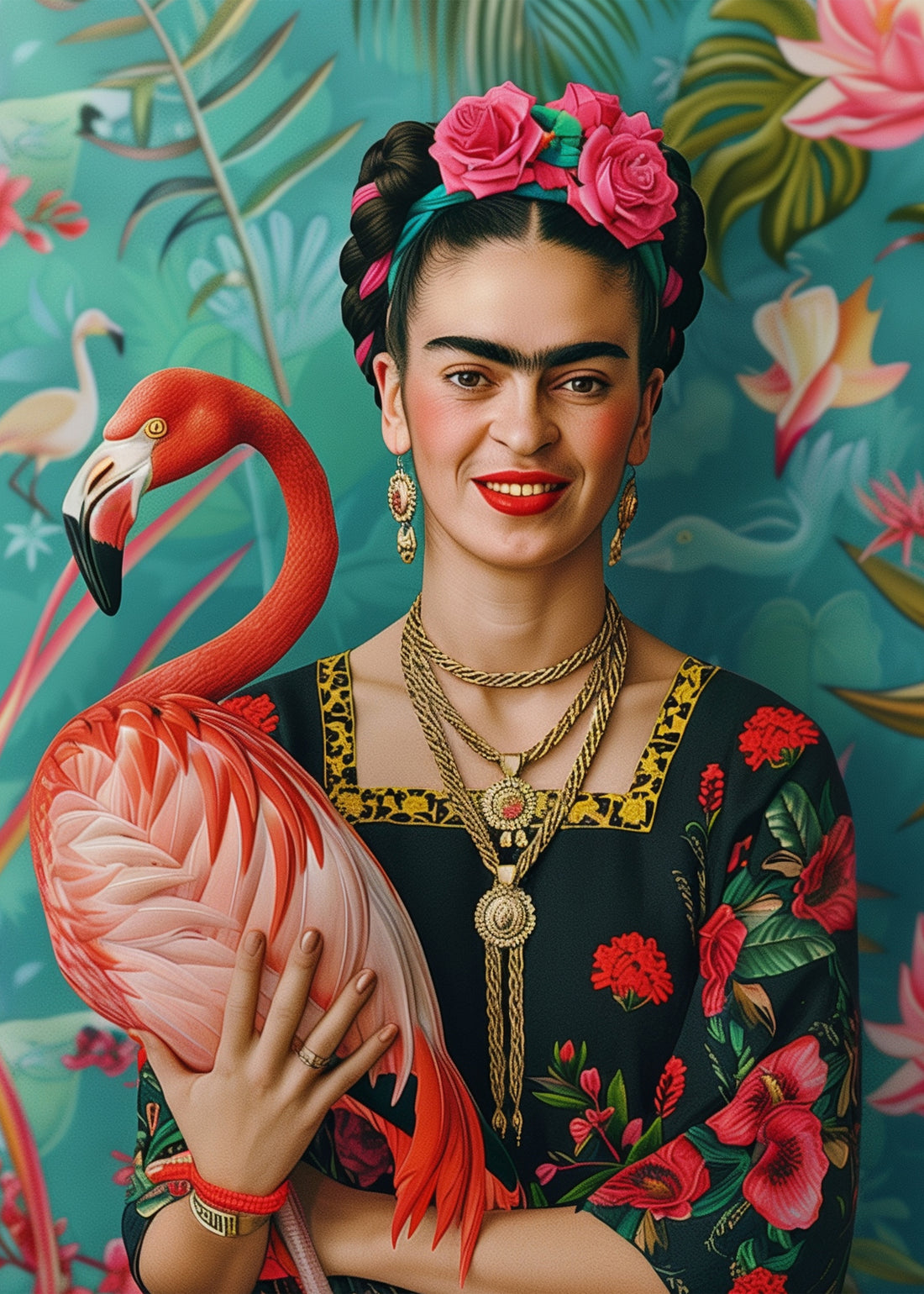 Frida Kahlo: Frida Kahlo mit Flamingo | Kartenfirlefanz