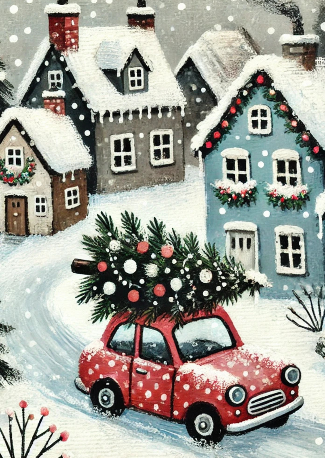 Winter Village: Red Car | Kaart Fripperies