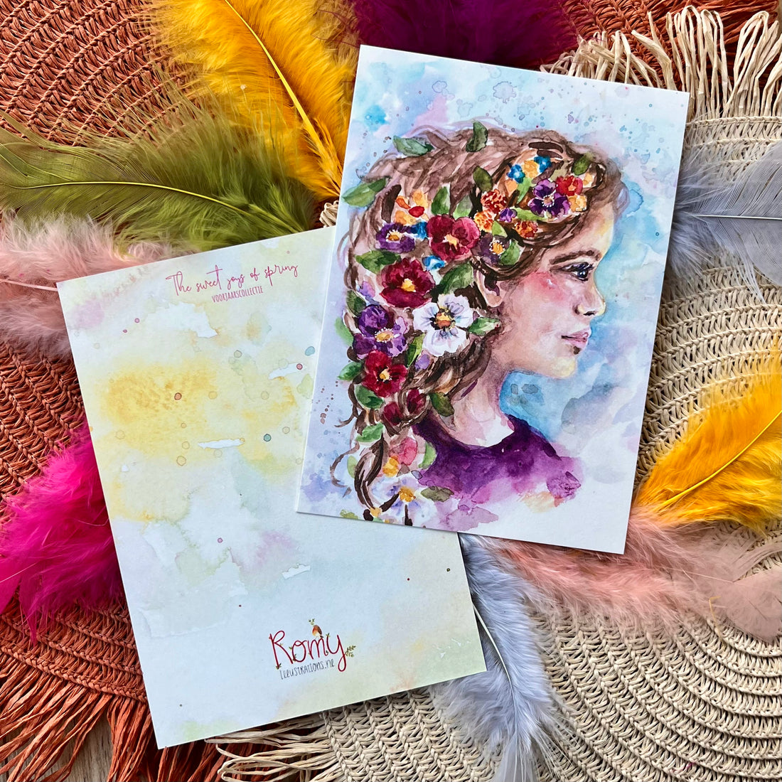 Zij draagt de lente | Postkaart A6 Romyillustrations