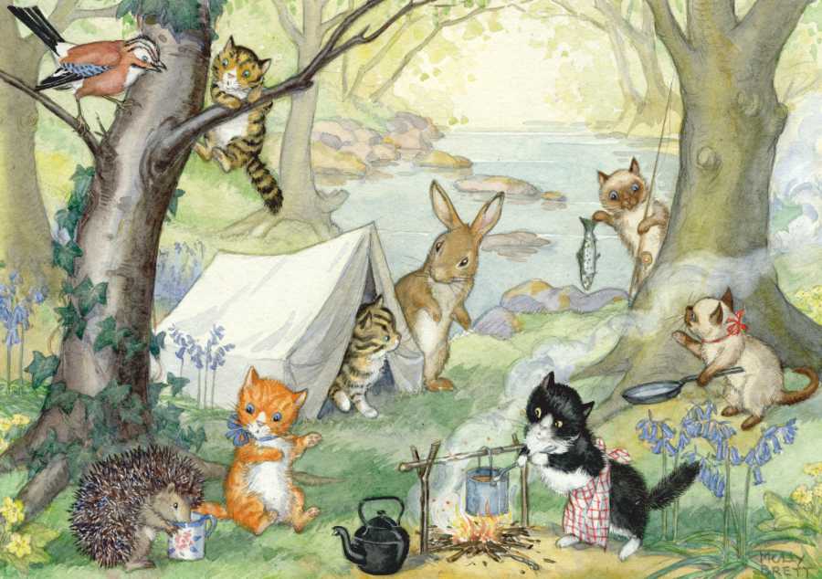 A group of cats go camping in the woods | Kaart Molly Brett