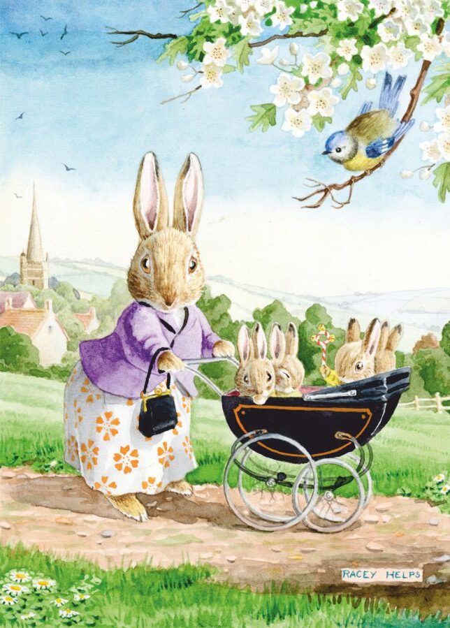 Mother Rabbit pushing pram | Kaart Molly Brett