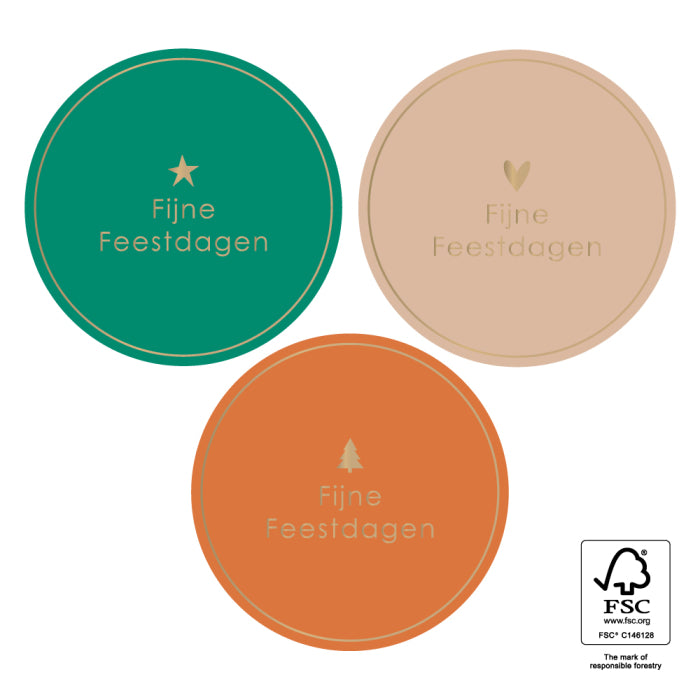 Fijne Feestdagen Groen|Beige|Oranje | Sluitstickers 9st