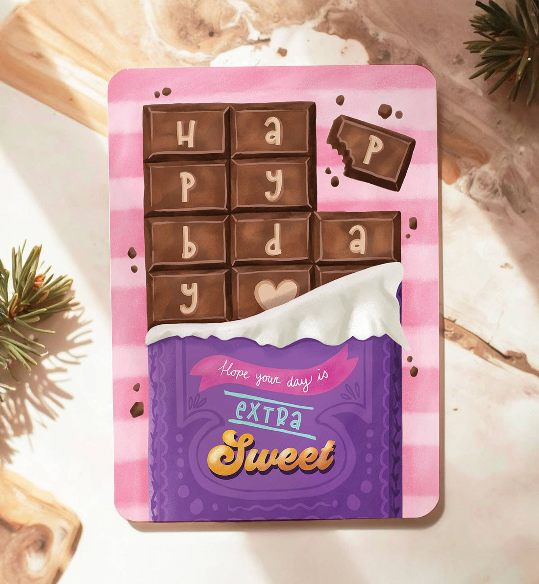 Kaart verjaardag felicitatie chocolade snoep ansichtkaart