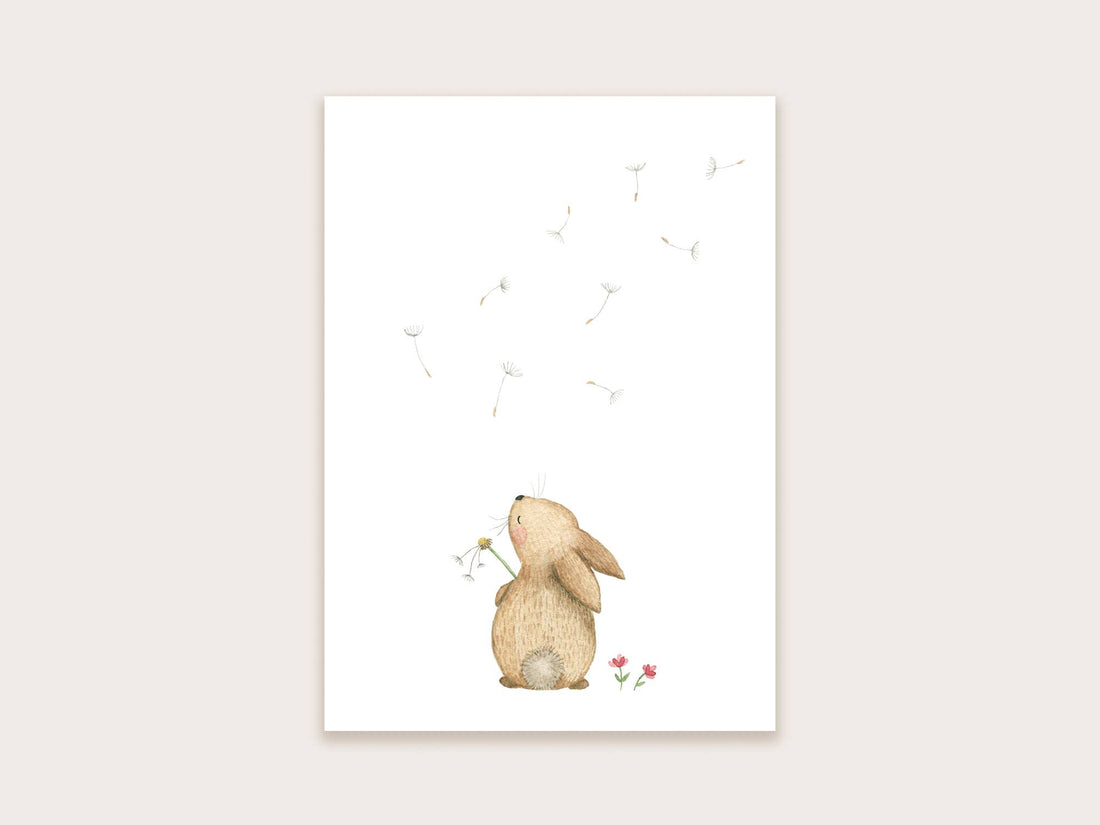 Ansichtkaart konijn + paardenbloem | Kaart Appeloogje