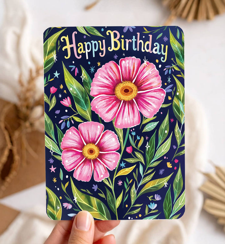 Kaart bloemen felicitatie verjaardag botanisch ansichtkaart