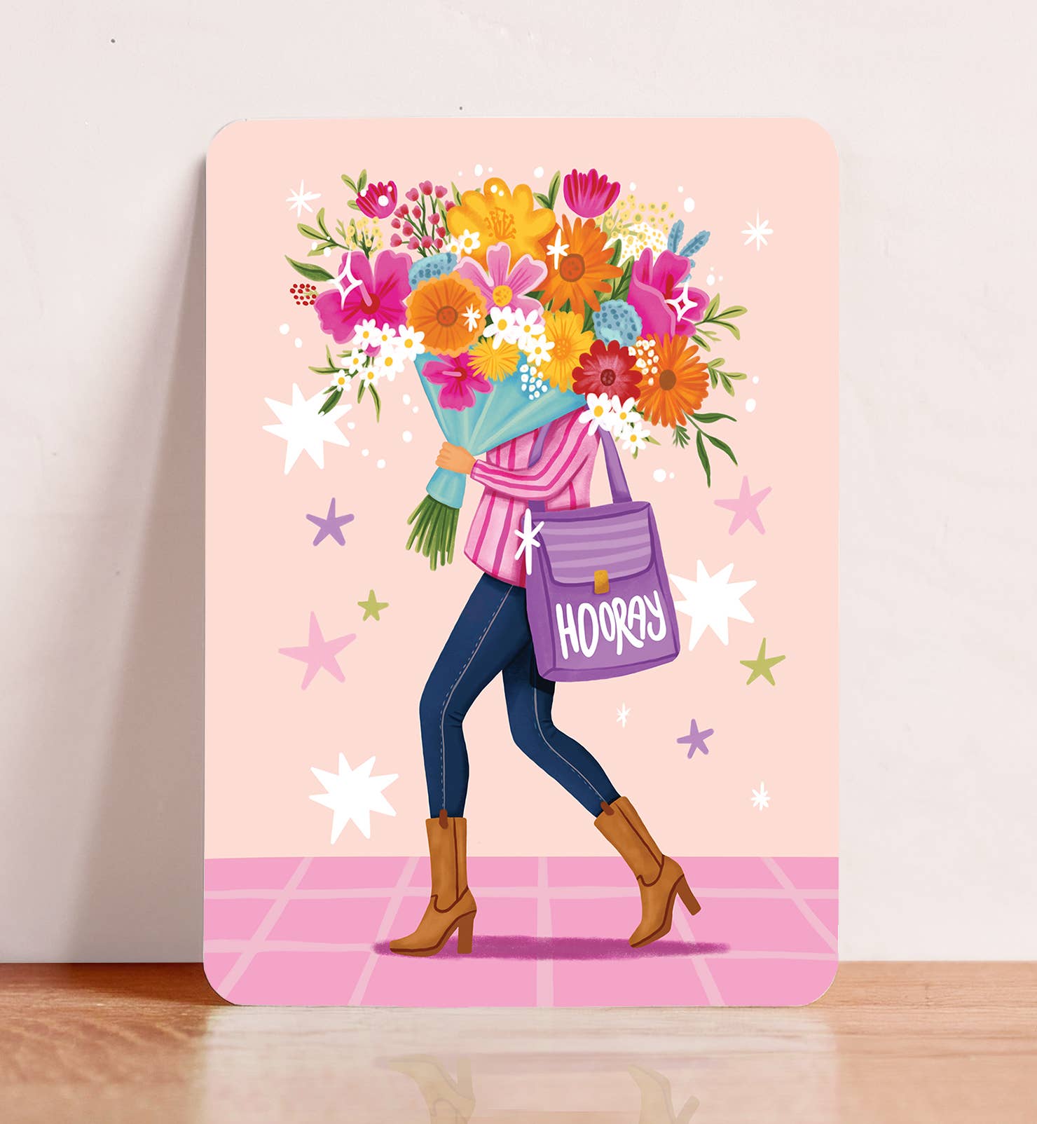 Kaart felicitatie vrouw met boeket verjaardag ansichtkaart