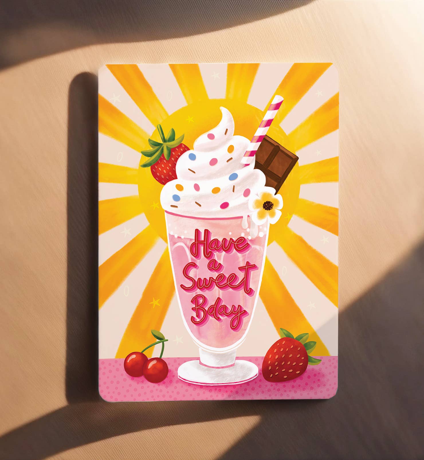 Kaart verjaardag milkshake roze zon sweet zomer ansichtkaart