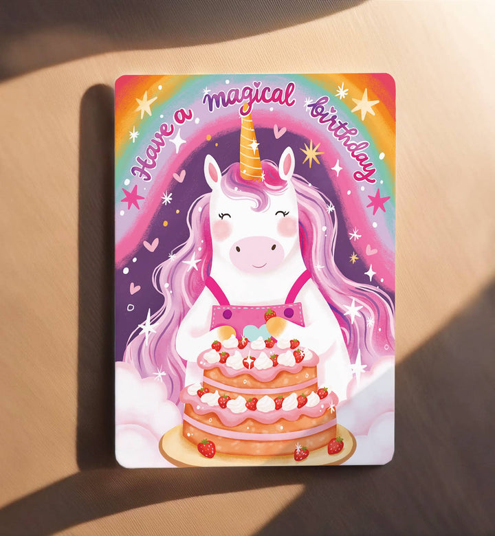 Kaart felicitatie meisje eenhoorn verjaardag ansichtkaart
