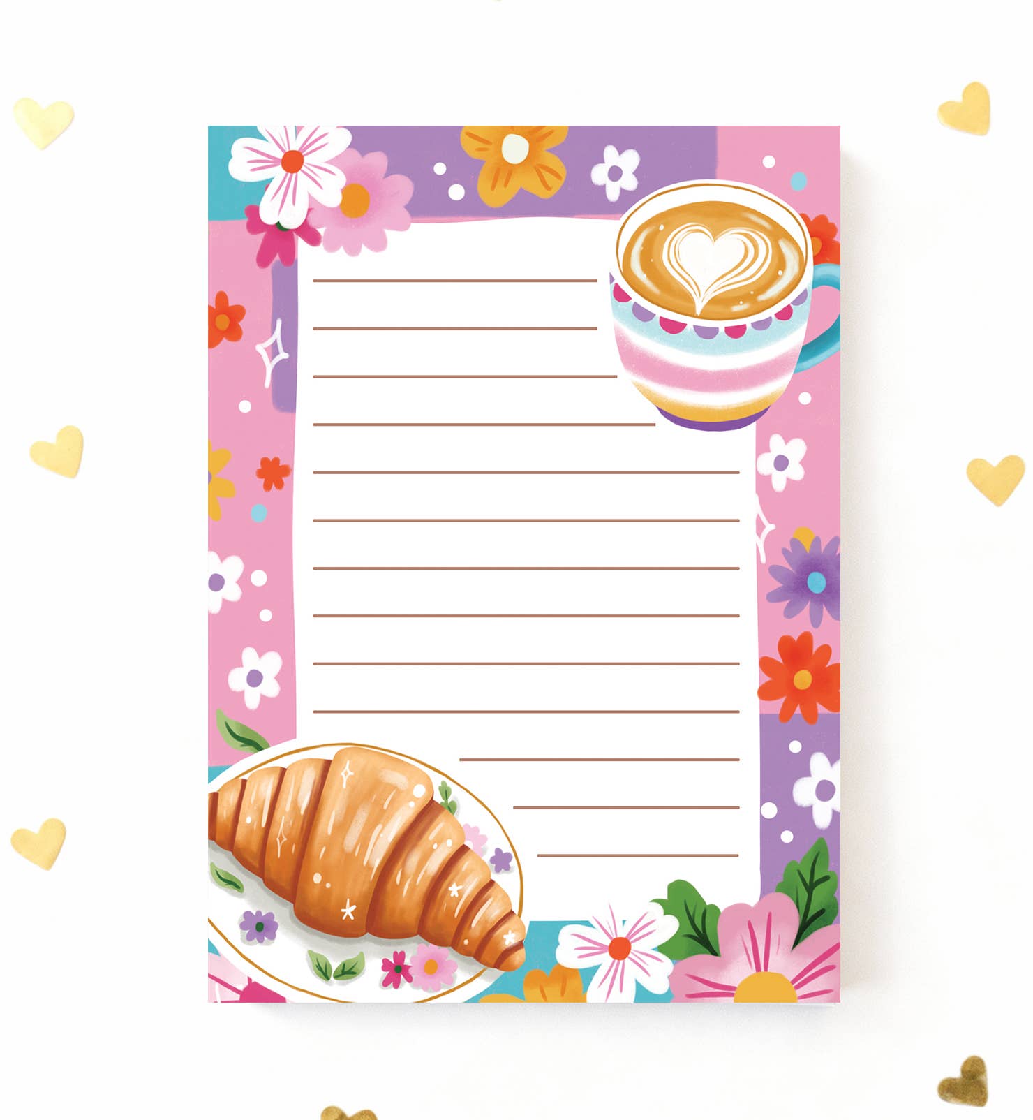 Notitieblok A6 croissant koffie bloemen vrolijk