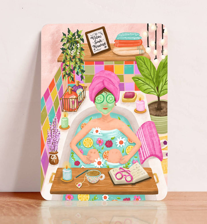 Kaart vrouw in bad relax soak unwind illustratie zomaar | Kaart Aniet Illustration