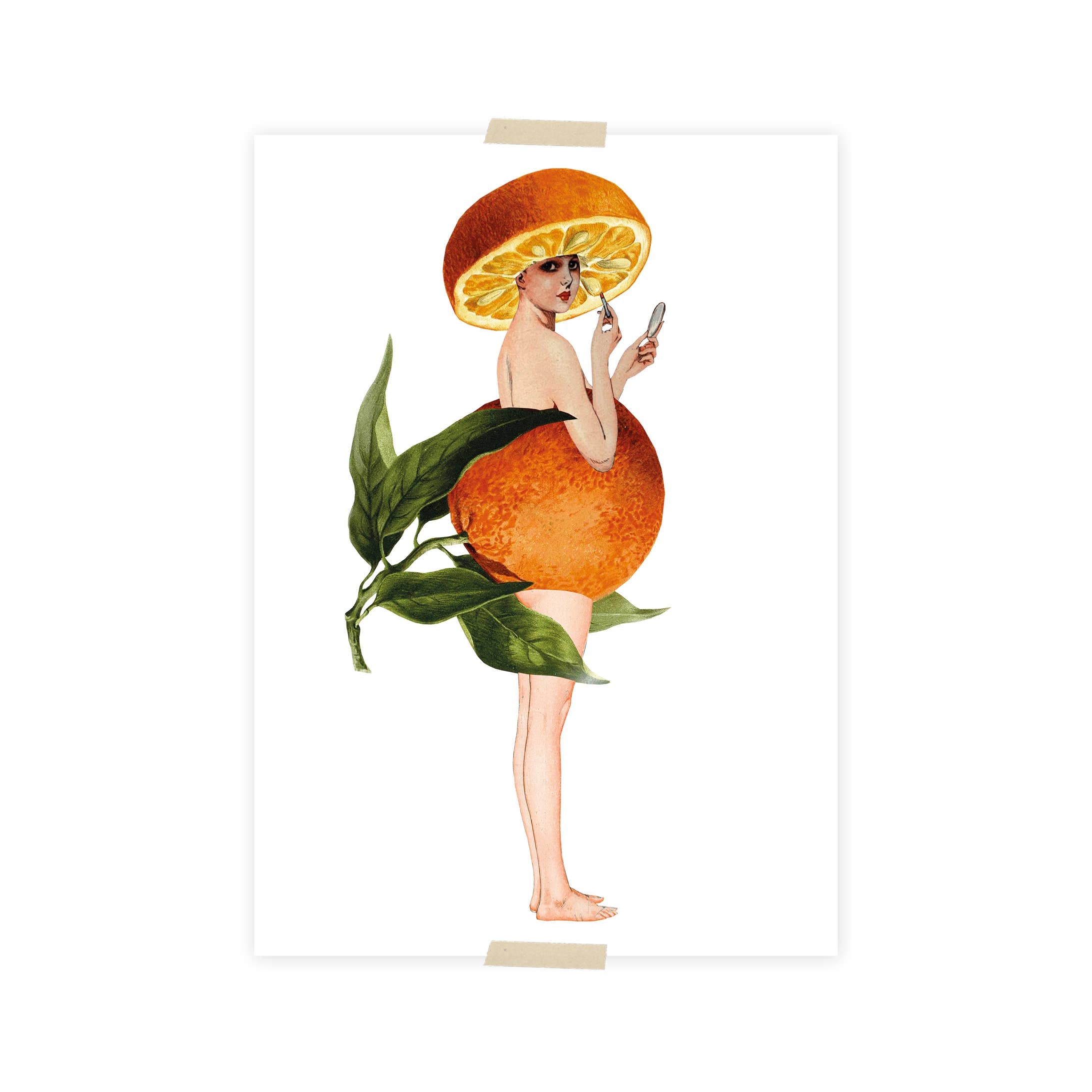 Postcard collage dame in sinasappeljurk