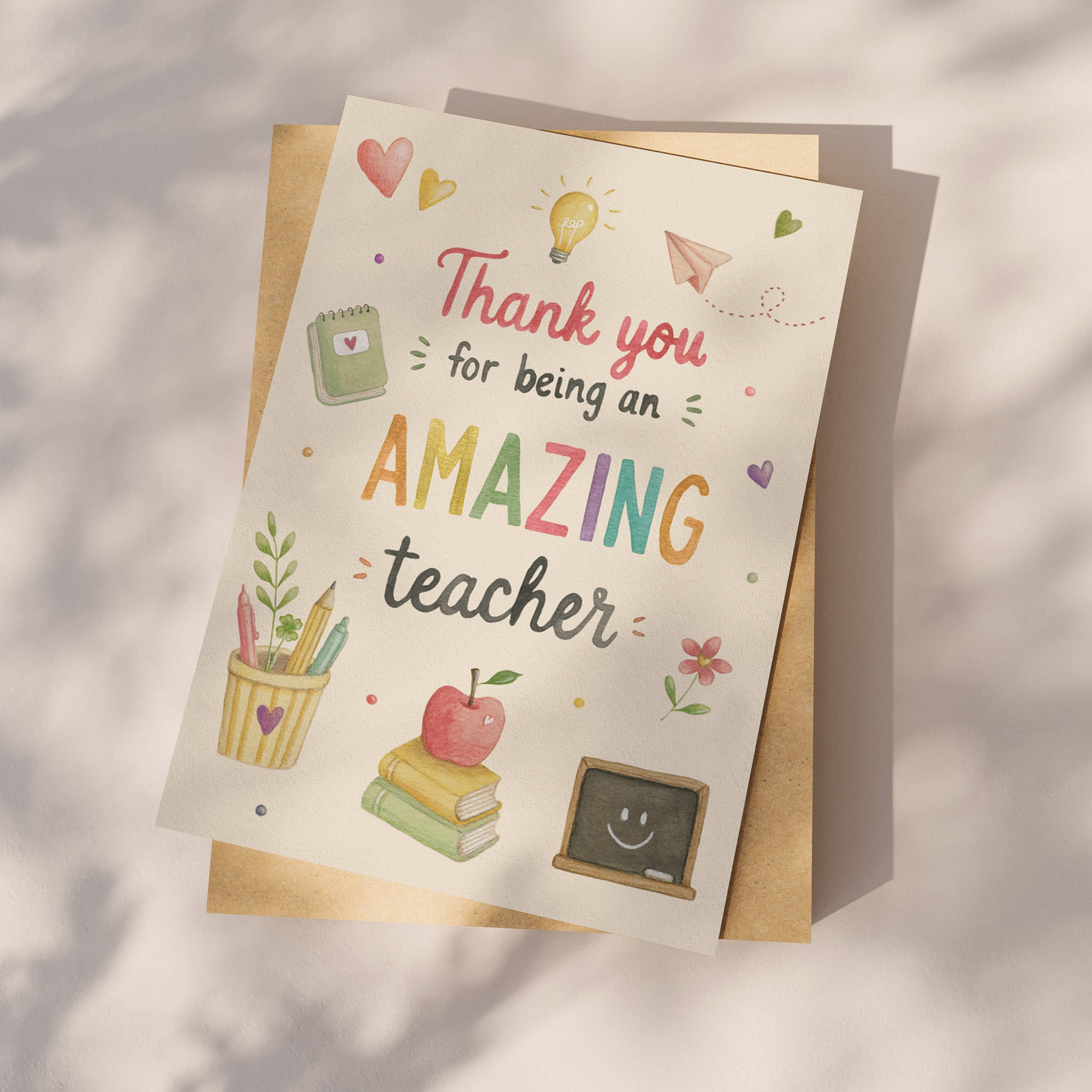 Ansichtkaart "thank you for being an amazing teacher" (roze) | Kaart Appeloogje