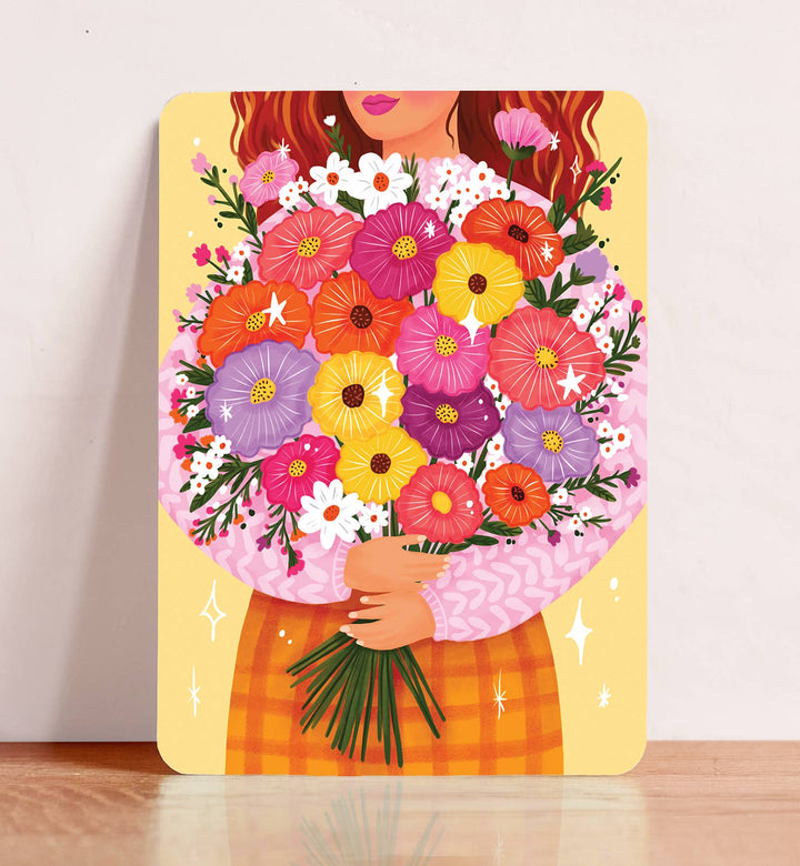 Kaart felicitatievrouw bloemen zomaar zomer ansichtkaart
