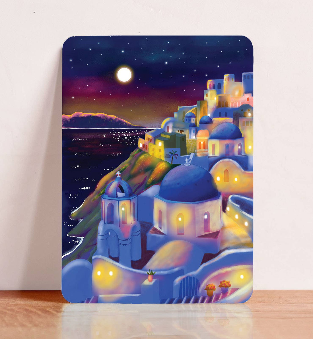 Kaart Santorini Griekenland by night reizen ansichtkaart