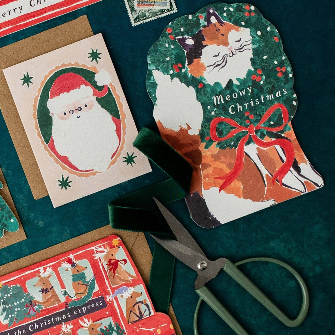 Kerstkaart met kat en 'Meowy Christmas' | Feestdagenkaarten