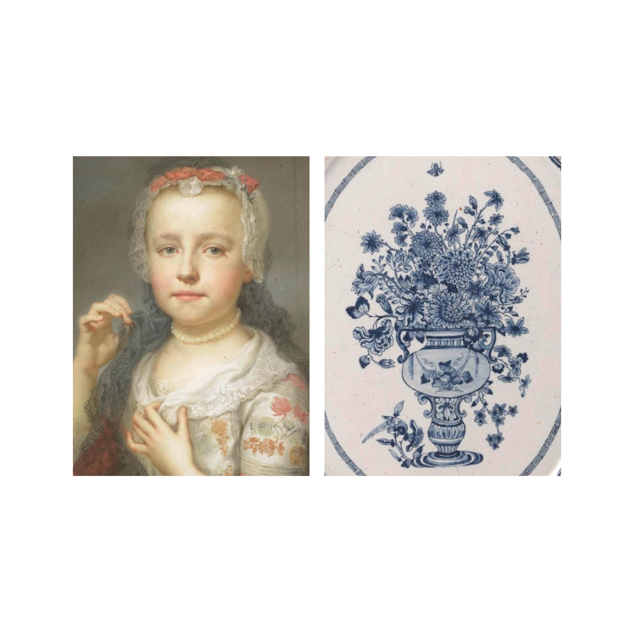 Postcard collage Museum-collectie - meisje blauw bloemenhaar