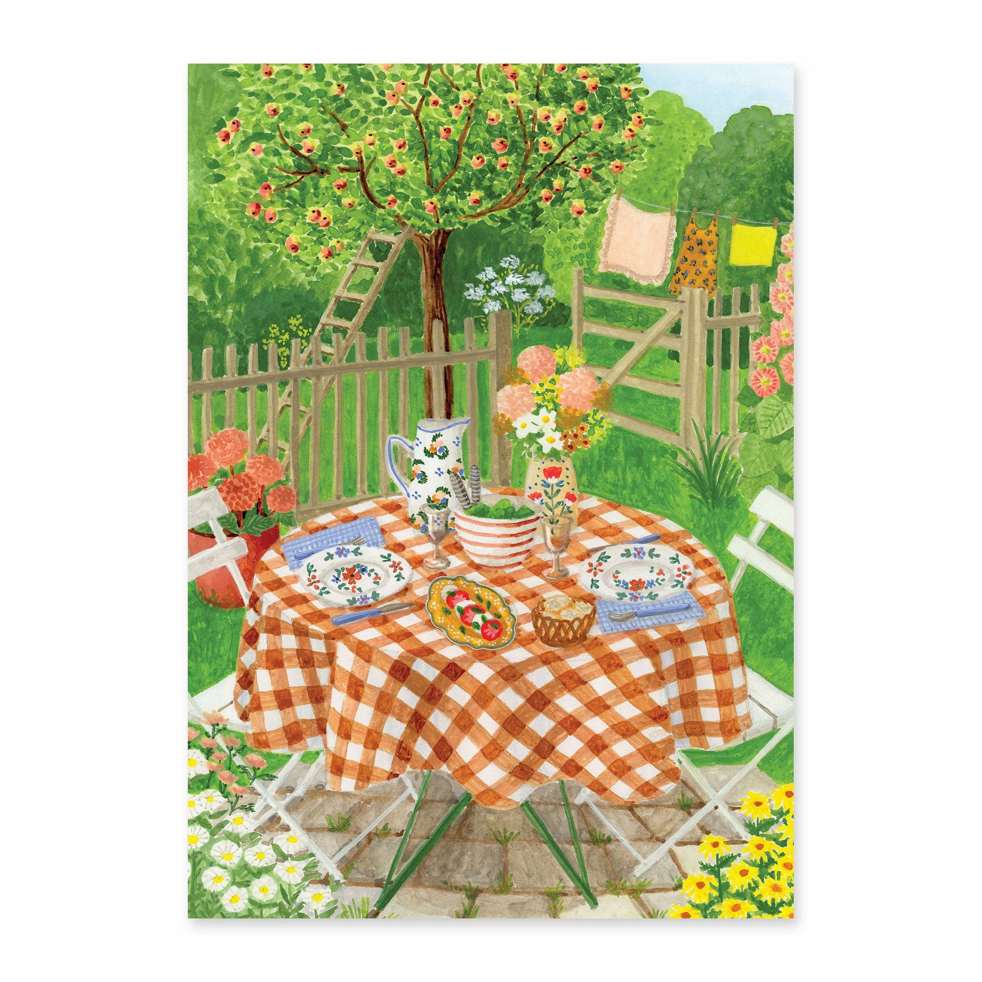 Ansichtkaart Lunch in de tuin