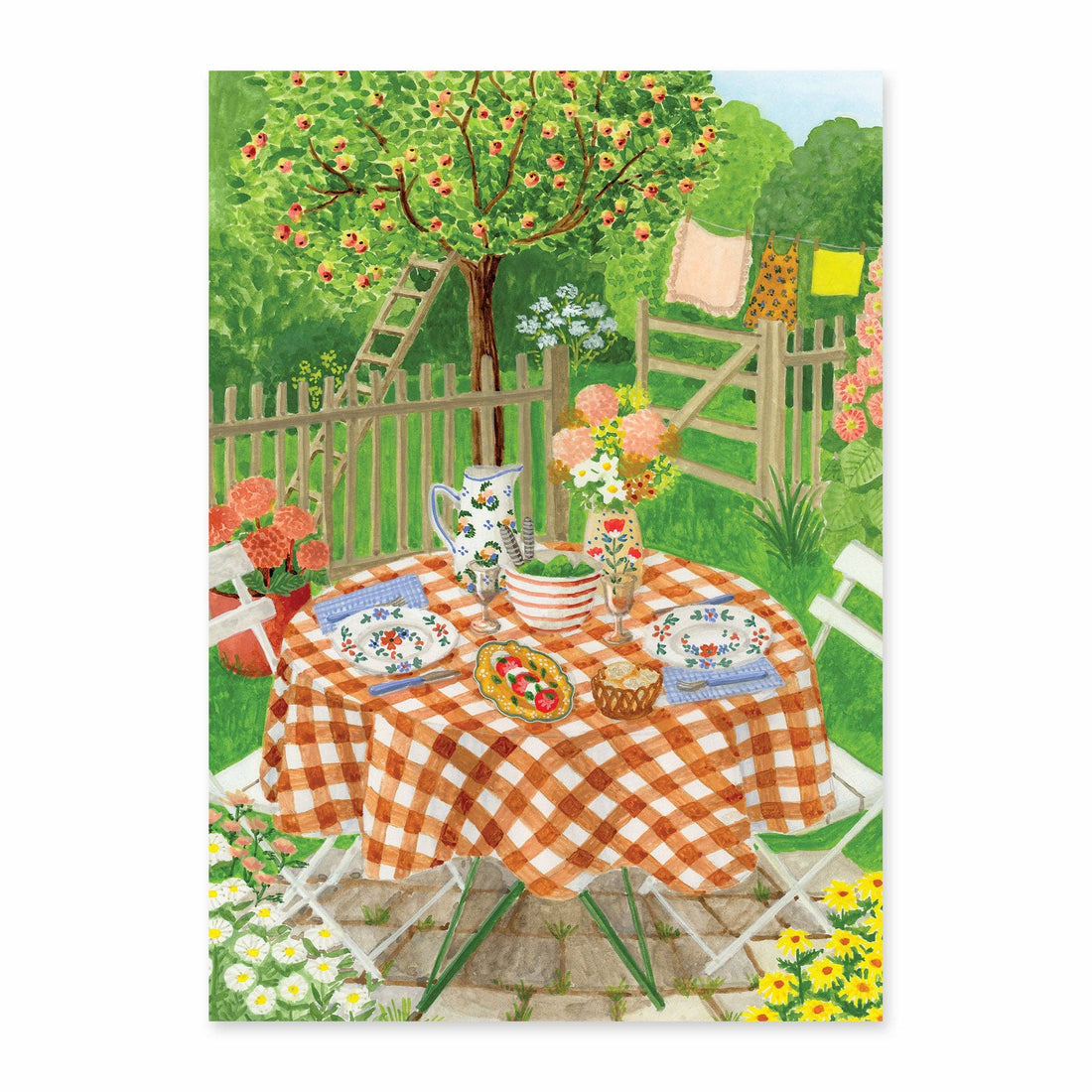 Ansichtkaart Lunch in de tuin
