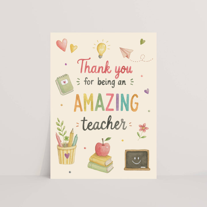 Ansichtkaart "thank you for being an amazing teacher" (roze) | Kaart Appeloogje