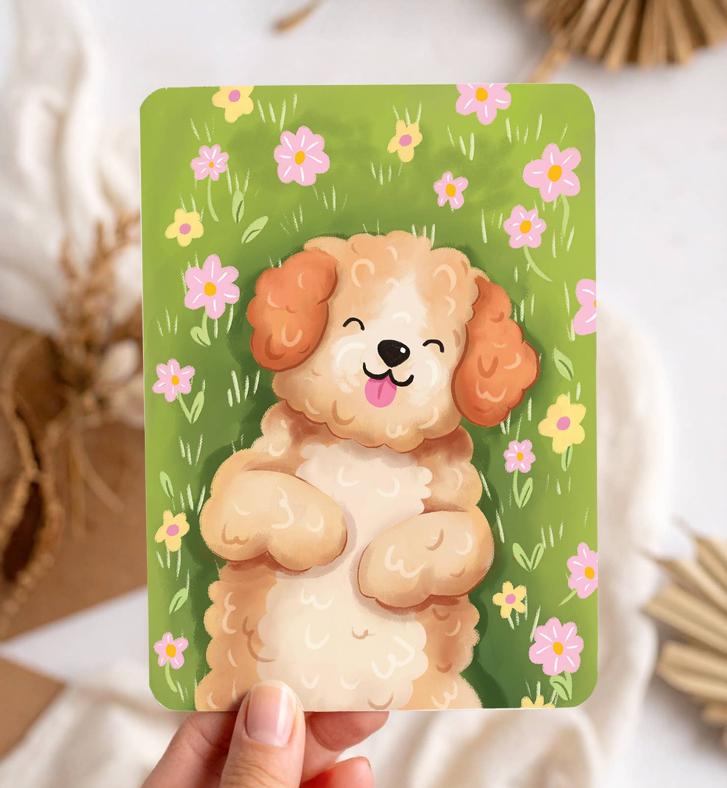 Kaart Hond schattig bloemen relax dieren zomaar | Kaart Aniet Illustration