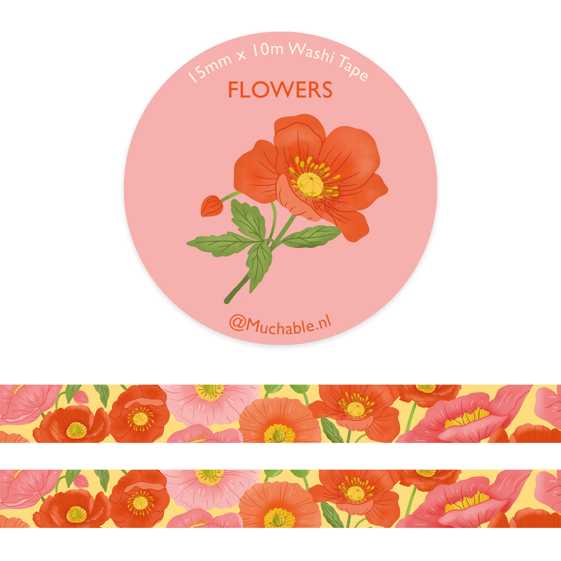 Washitape - illustratie patroon/print pioen rozen bloemen