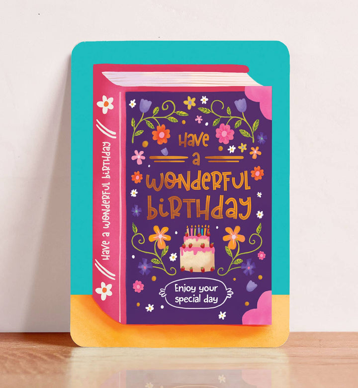 Kaart verjaardag felicitatie boek bloemen vrouw ansichtkaart