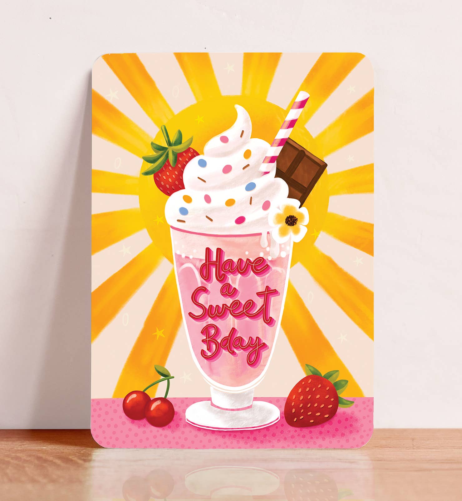 Kaart verjaardag milkshake roze zon sweet zomer ansichtkaart