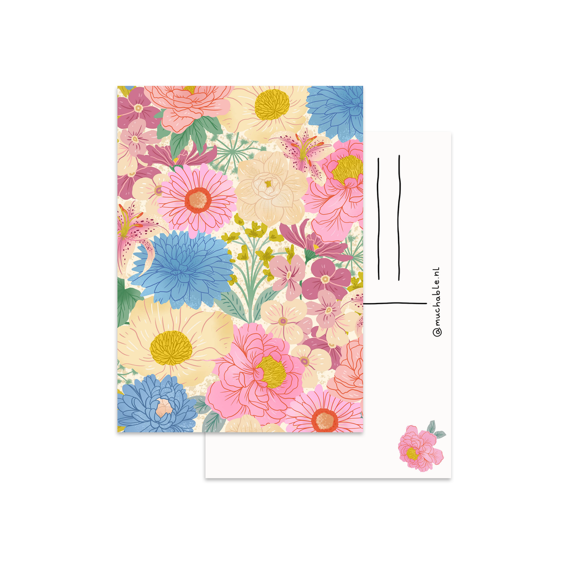 Ansichtkaart - illustratie patroon/print gekleurde bloemen