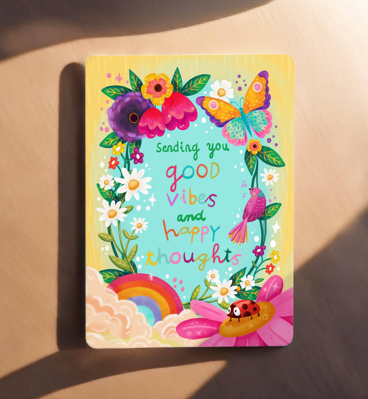 Kaart good vibes vlinder bloemenmotivatie | Kaart Aniet Illustration