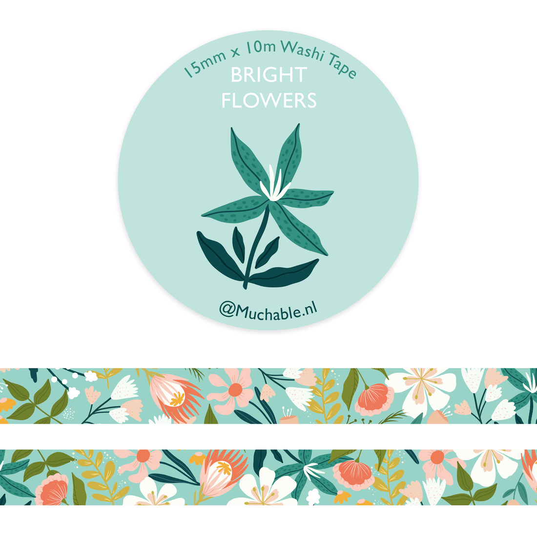 Washitape - bright flowers - blue flowers
