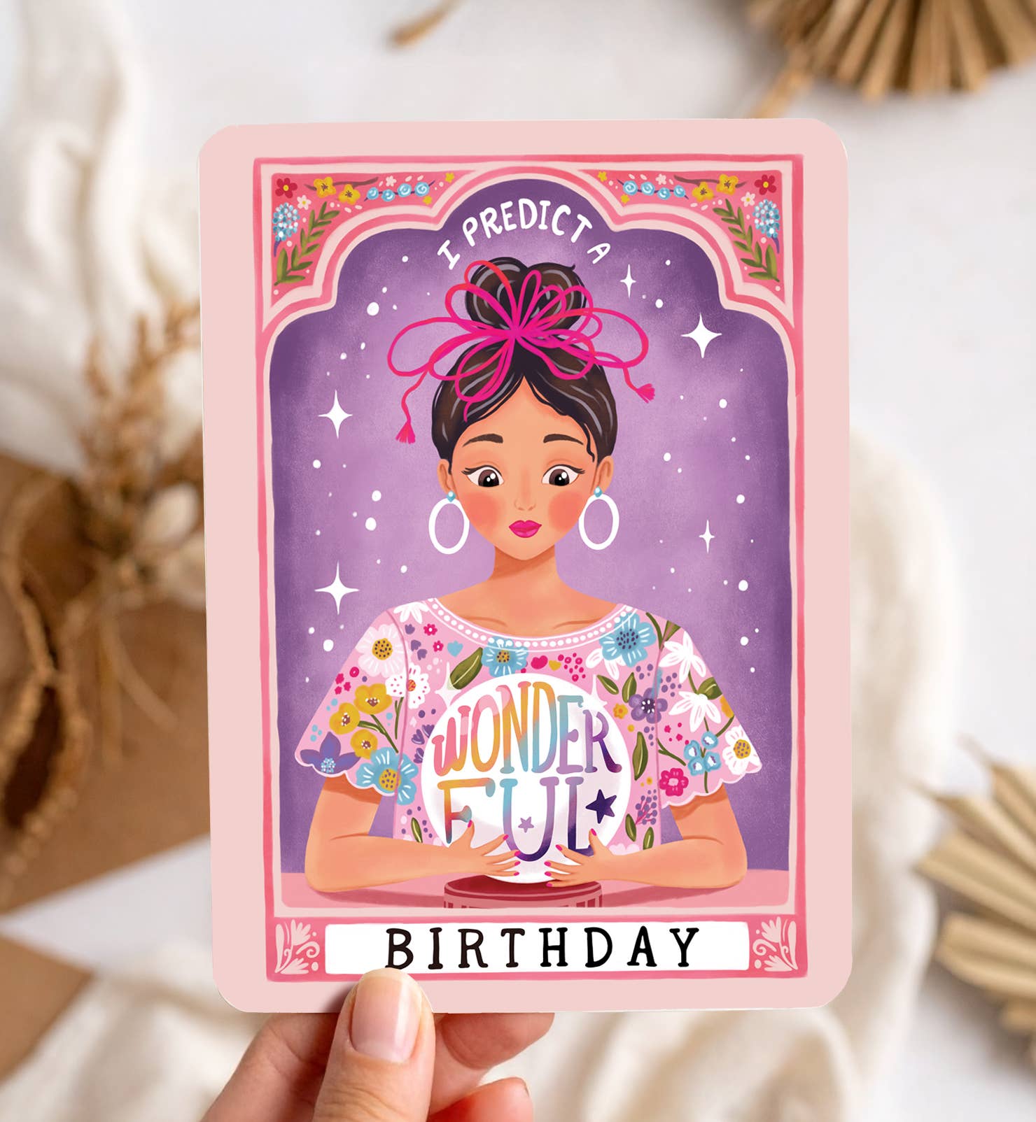 Kaart felicitatie verjaardag waarzegster tarot | Kaart Aniet Illustration