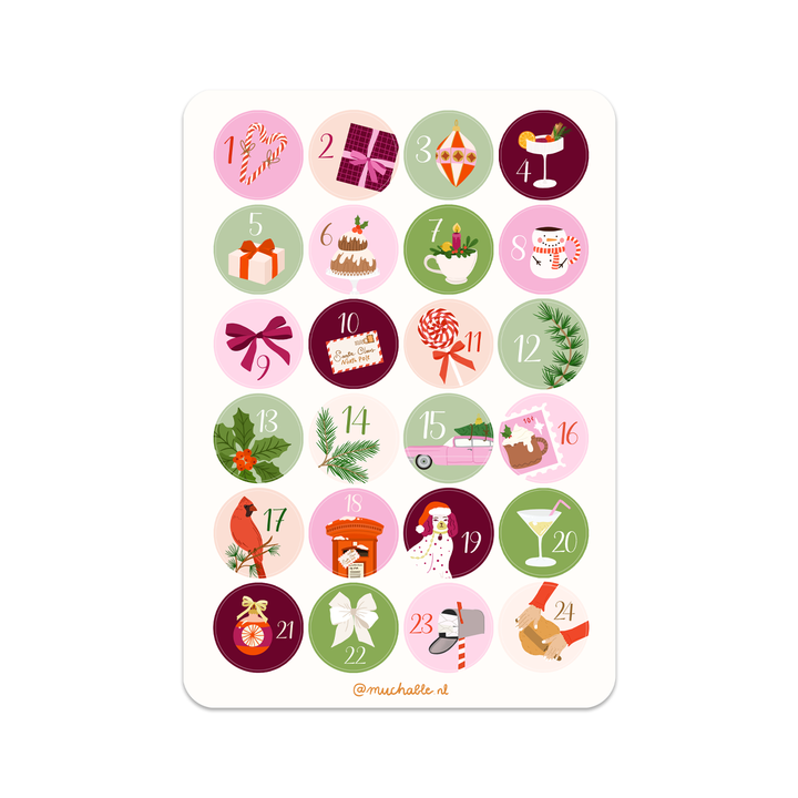 A5 stickervel - advent calendar sticker sheet (numbers 1-24)