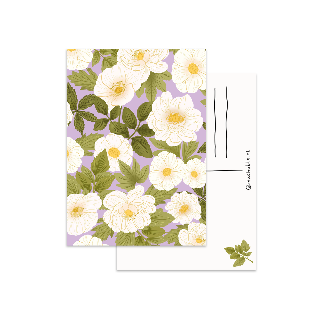 Ansichtkaart - witte bloemen patroon lila